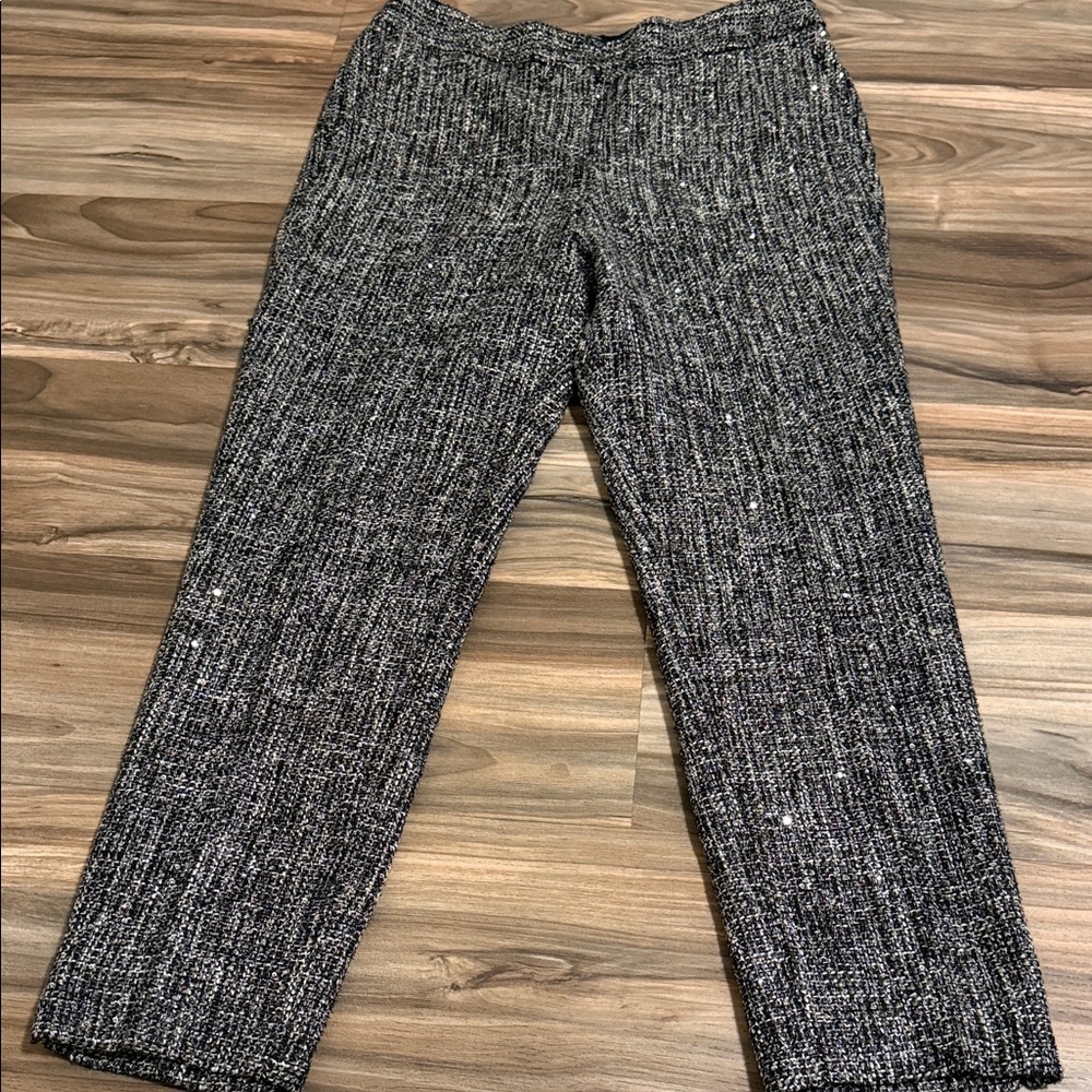 Talbots Hampshire Ankle Pleated Pants Metallic Sequins Womens Sz 10 Black White
